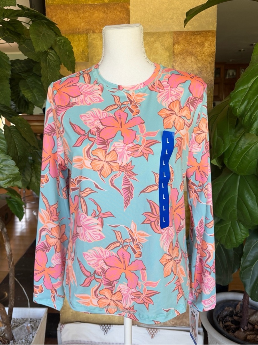NEW Roxy Women’s UPF 50 Sun Protection Rash Guard Floral Long Sleeve Swim Tee - Picture 2 of 13
